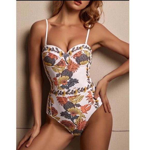 spring  floral print swim monokini boho white - Picture 3 of 4